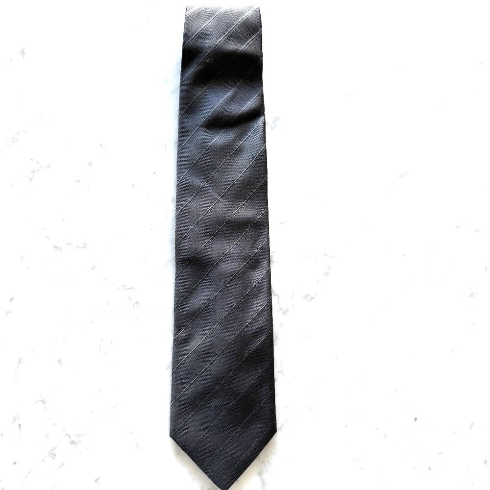 Allea Milano Men's Silk Tie in Dark Gray Diagonal Stripe